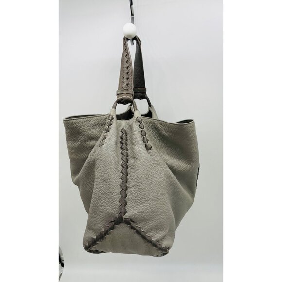 BOTTEGA VENETA Leather Hobo Shoulder Tote Bag Gray Large - Picture 10 of 14
